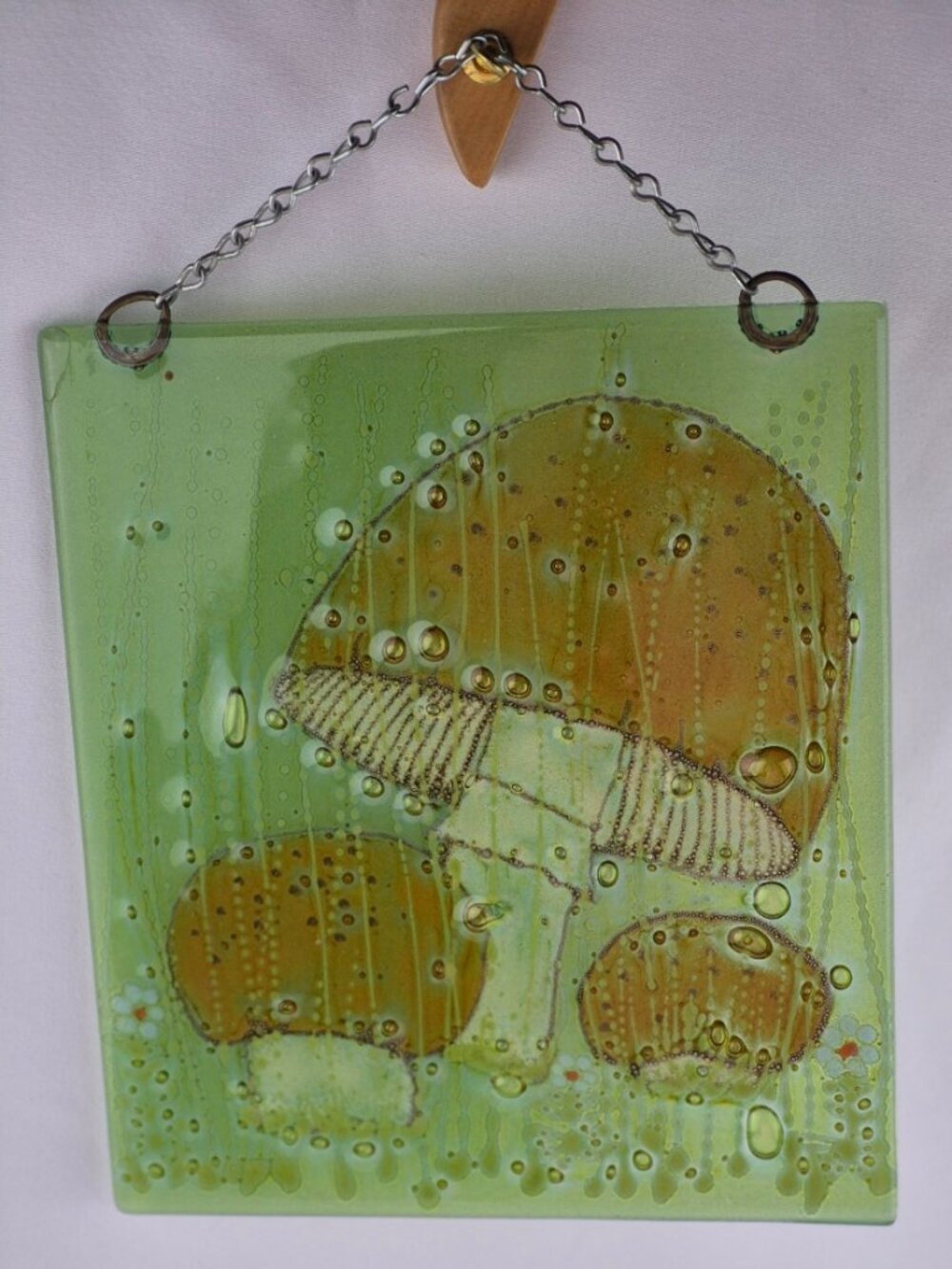 Mushroom Fused Glass Hanging Plaque Artist Michael and Frances Higgins